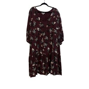 Ryllace Plum Dark Purple Floral Modest Tiered Boho Midi Dress Plus Size 22